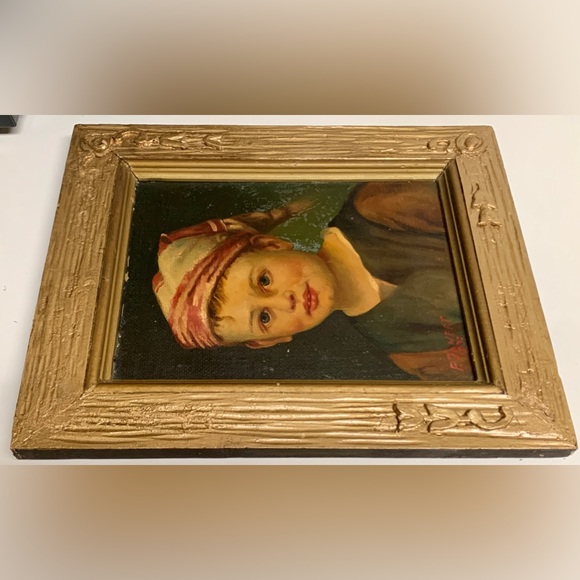 1937 Vintage Paul Janert Artist Signed Framed Oil Painting of Young Boy - Picture 8 of 16
